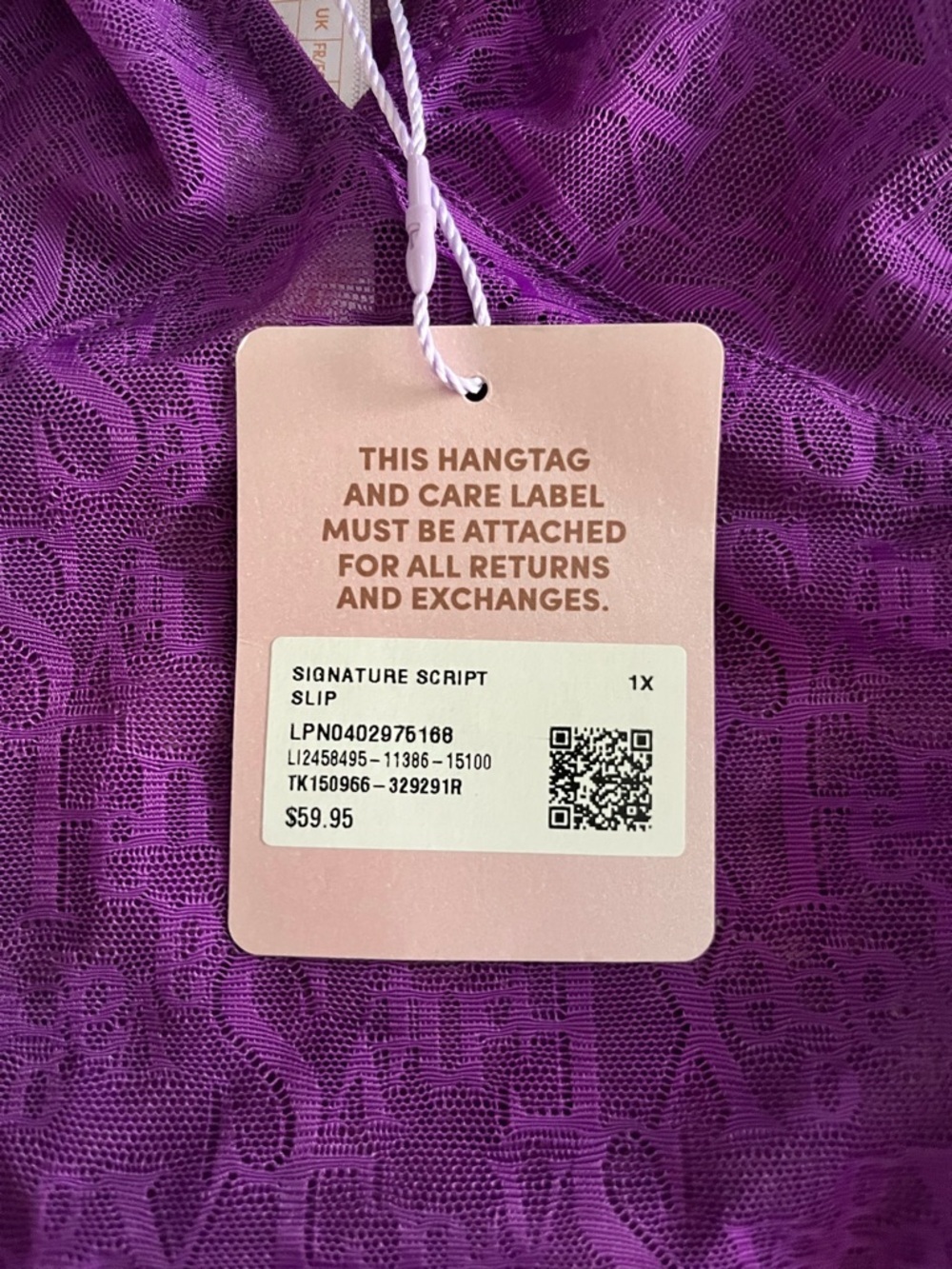 NWT Savage X Fenty Women’s Signature Script Slip Deep Purple - Size 1X - Picture 3 of 7